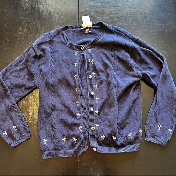 Vintage Northern Reflections Large Navy Blue Cardigan with Floral Embroidery - Picture 1 of 7